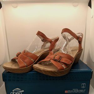 Abeo Daelle Orange Wedge Sandals with Buckle, Womens Size US 8/UK 6/EU 38.5